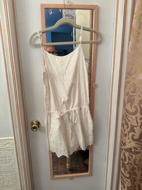 LOFT Cream Eyelet Drawstring Mini Sundress